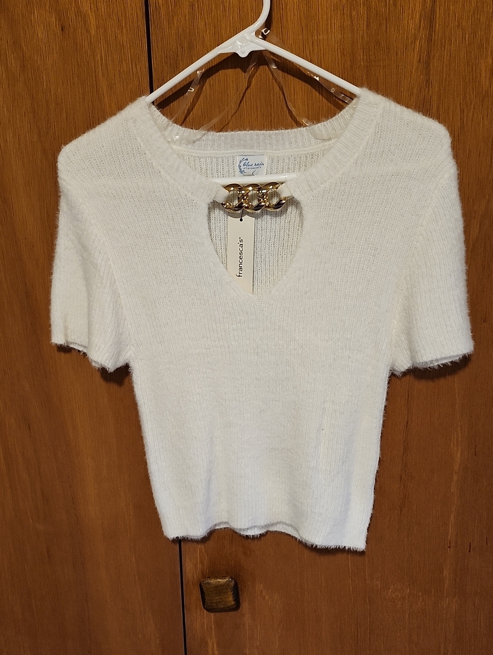 NWT Francesca's Cream Knit Top with Gold Chain Accent SMALL